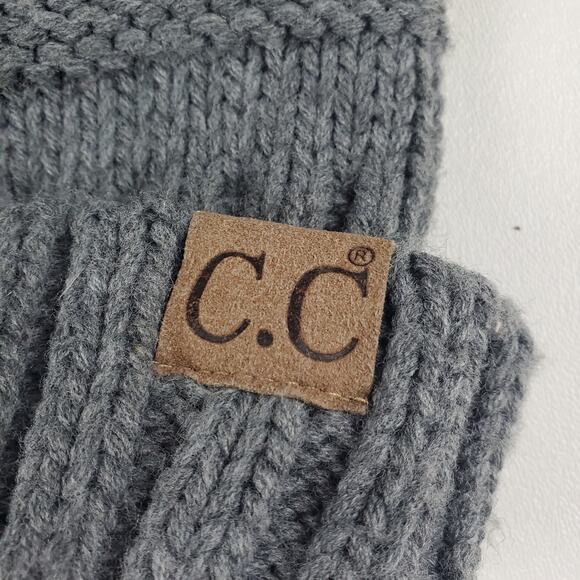 CC Beanie Slouchy Cable Knit Oversized Fold Cuff Hat Cap Grey - Picture 2 of 5